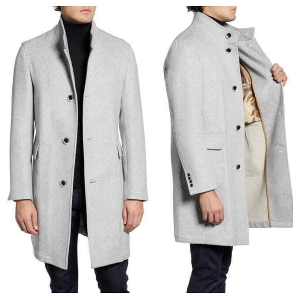 New Nordstrom Signature Men's 48r Camden Wool Blend Overcoat Trench Coat In Gray